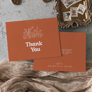 Tarjeta De Agradecimiento Boda Minimalista Terracota Flor Silvestre Plana
