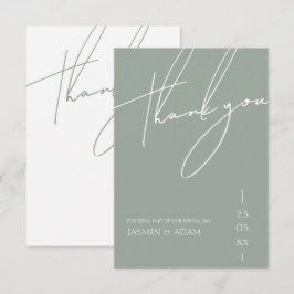 Tarjeta De Agradecimiento Boda Minimalista Tipografía de Escritura Verde Sal
