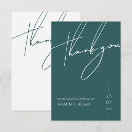 Tarjeta De Agradecimiento Boda Minimalista Tipografía de Letra Script Verde 