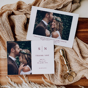 Tarjeta De Agradecimiento Boda Minimalista y Chic Blanco y Borgoña Foto