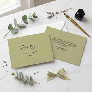 Tarjeta De Agradecimiento Boda minimalista y chic en verde salvia