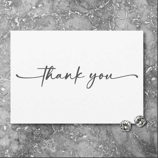 Tarjeta De Agradecimiento Boda mínimo de escritura blanca negra moderna (Modern Black White Script Photo Wedding Thank You Card)