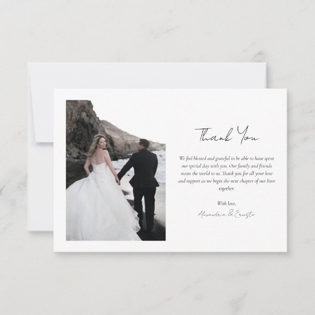Tarjeta De Agradecimiento Boda mínimo de fotografía moderna (Anverso)