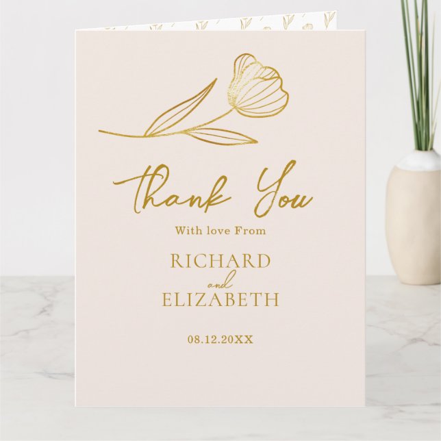 Tarjeta De Agradecimiento Boda Mínimo del Boho Botánico Floral (Anverso)