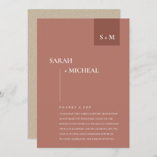 TARJETA DE AGRADECIMIENTO BODA MÍNIMO SCANDI TERRACOTTA RUST MONOGRAM
