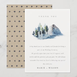 Tarjeta De Agradecimiento Boda Mínimo Verde Azul Pino Woods Montaña