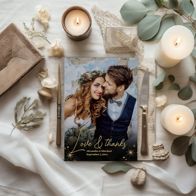 Tarjeta De Agradecimiento Boda místico de estrellas celestes de oro negro (Subido por el creador)