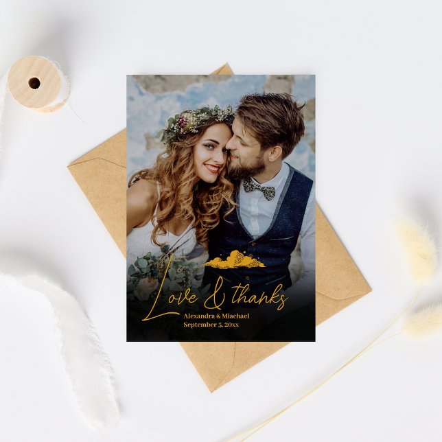 Tarjeta De Agradecimiento Boda místico de estrellas celestes de oro negro (Subido por el creador)
