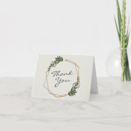 Tarjeta De Agradecimiento Boda moderna boho con vegetación dorada geométrica