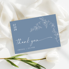 Tarjeta De Agradecimiento Boda Moderna Boho Floral Azul Polvoriento
