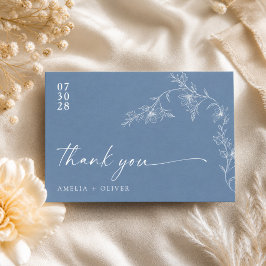 Tarjeta De Agradecimiento Boda Moderna Boho Floral Azul Polvoriento
