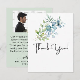 Tarjeta De Agradecimiento Boda moderna con acuarela de vegetación de eucalip