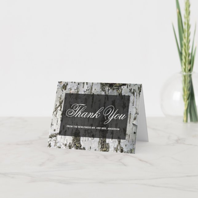 Tarjeta De Agradecimiento Boda moderna con corteza de abedul rústico (Anverso)