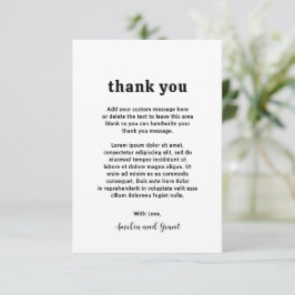 Tarjeta De Agradecimiento Boda moderna con fuente retro en negro y blanco