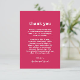 Tarjeta De Agradecimiento Boda moderna con fuente retro rosa caliente