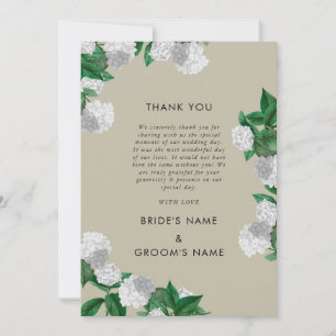Tarjeta De Agradecimiento Boda moderna con hortensias blancas y vegetación f