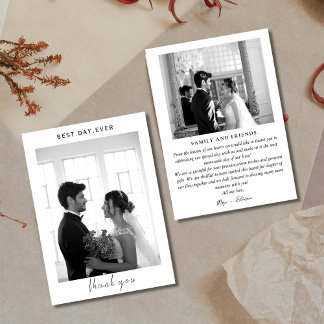 Tarjeta De Agradecimiento Boda moderna con letra manuscrita en blanco y negr