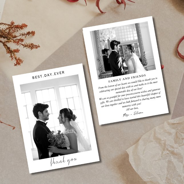 Tarjeta De Agradecimiento Boda moderna con letra manuscrita en blanco y negr (Subido por el creador)