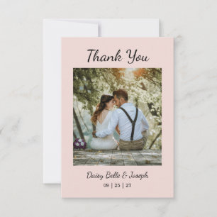 Tarjeta De Agradecimiento Boda moderna con rubor rosa