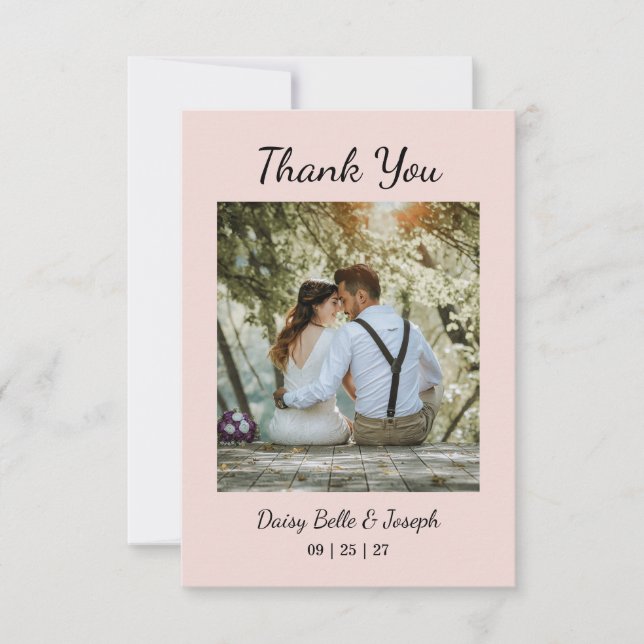 Tarjeta De Agradecimiento Boda moderna con rubor rosa (Anverso)