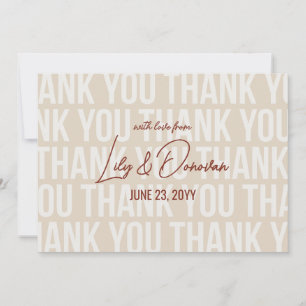 Tarjeta De Agradecimiento Boda Moderna con Tipografía Beige y Canela