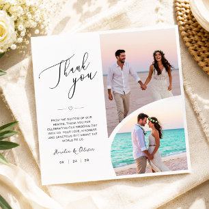 Tarjeta De Agradecimiento Boda moderna curva de dos fotos contemporánea