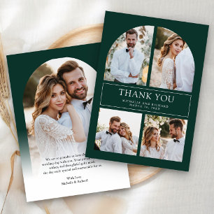 Tarjeta De Agradecimiento Boda moderna de collage fotográfico de arco verde 
