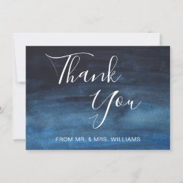 Tarjeta De Agradecimiento Boda moderna de invierno con acuarela azul marino