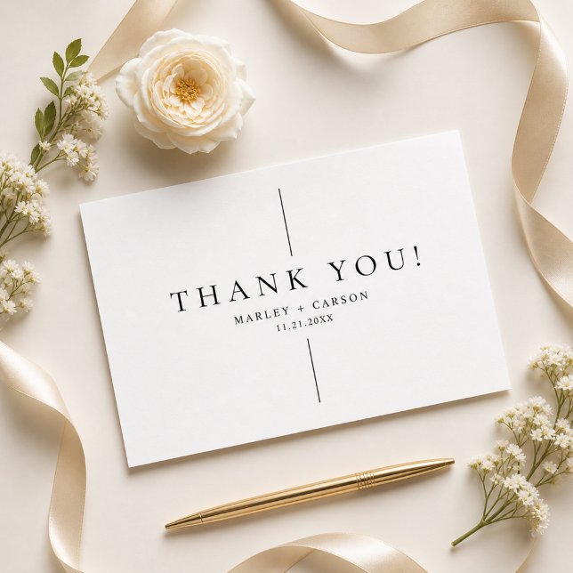 Tarjeta De Agradecimiento Boda moderna de línea negra simple y limpia (Subido por el creador)