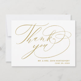 Tarjeta De Agradecimiento Boda Moderna de Oro Blanco Elegante con Letra Scri
