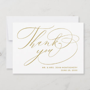 Tarjeta De Agradecimiento Boda Moderna de Oro Blanco Elegante con Letra Scri