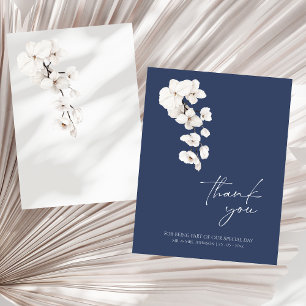 Tarjeta De Agradecimiento Boda Moderna de Orquídea Blanca Azul Marino