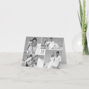 Tarjeta De Agradecimiento Boda moderna del monograma de la foto multi simple