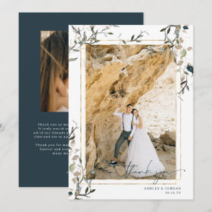 Tarjeta De Agradecimiento Boda moderna delicada con vegetación primaveral