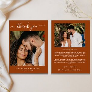 Tarjeta De Agradecimiento Boda moderna elegante de terracota 2 fotos