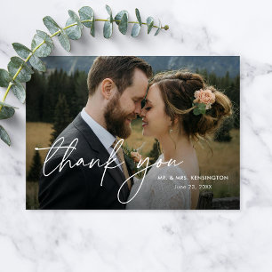 Tarjeta De Agradecimiento Boda Moderna Elegante Simple con Dos Fotos