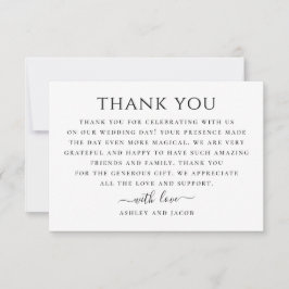 Tarjeta De Agradecimiento Boda moderna en blanco y negro. Simple y limpio