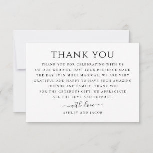 Tarjeta De Agradecimiento Boda moderna en blanco y negro. Simple y limpio