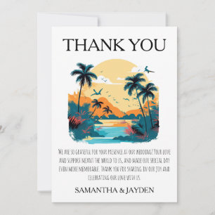 Tarjeta De Agradecimiento boda moderna en la playa tropical gracias a las ca