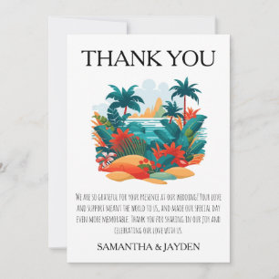 Tarjeta De Agradecimiento boda moderna en la playa tropical gracias a las ca
