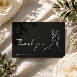 Tarjeta De Agradecimiento Boda moderna encantadora en blanco y negro románti