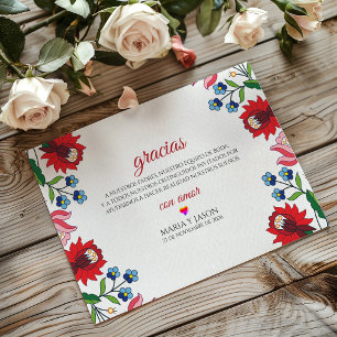 Tarjeta De Agradecimiento Boda Moderna Española Botánica Floral Colorida
