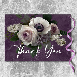 Tarjeta De Agradecimiento Boda Moderna Floral Elegante Morado Ciruela