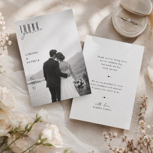 Tarjeta De Agradecimiento Boda Moderna Foto Completa Negro y Blanco