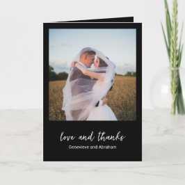 Tarjeta De Agradecimiento Boda moderna foto negra limpia