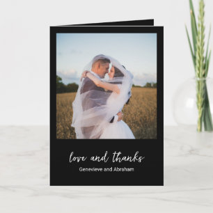Tarjeta De Agradecimiento Boda moderna foto negra limpia