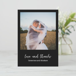 Tarjeta De Agradecimiento Boda moderna foto negra limpia