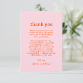 Tarjeta De Agradecimiento Boda Moderna Fuente Retro Naranja y Rosa