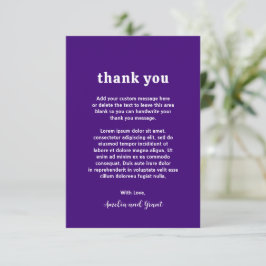 Tarjeta De Agradecimiento Boda moderna fuente retro púrpura