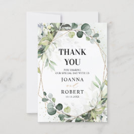 Tarjeta De Agradecimiento Boda moderna geométrica con verde de eucalipto y s